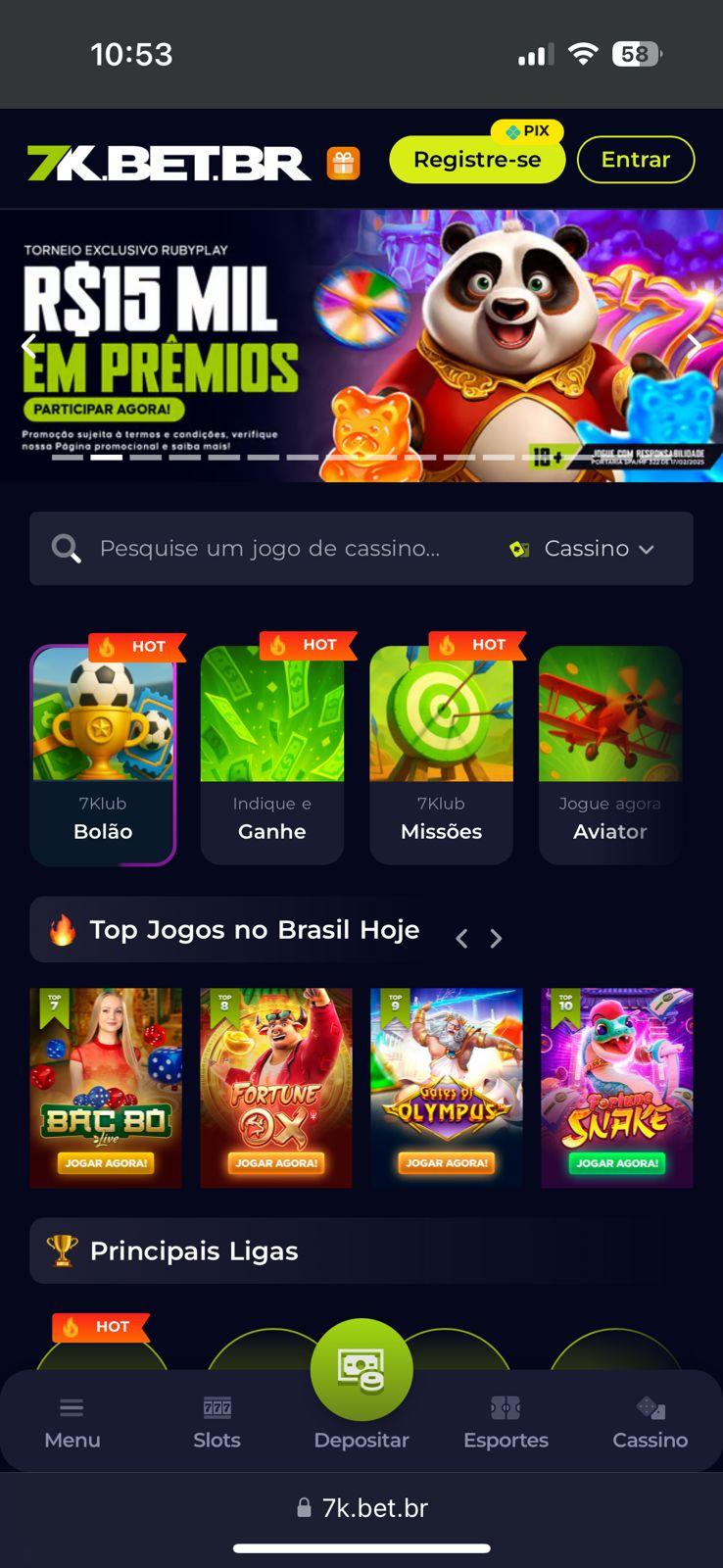 Página inicial do app bet7k