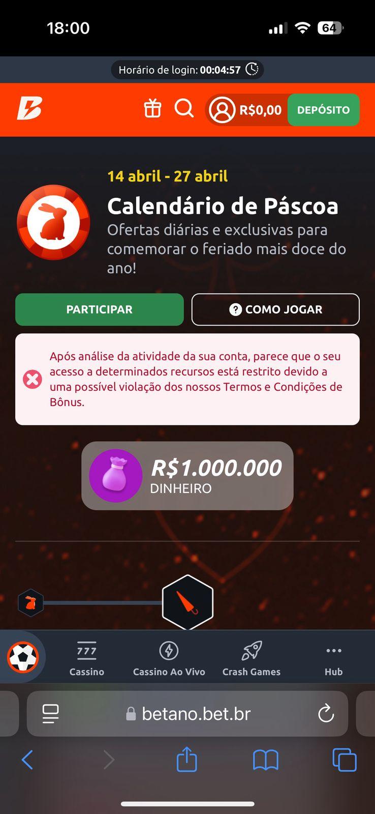 Erro ao entrar na Promoção