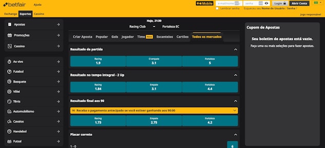 Pagamento de 90 minutos betfair